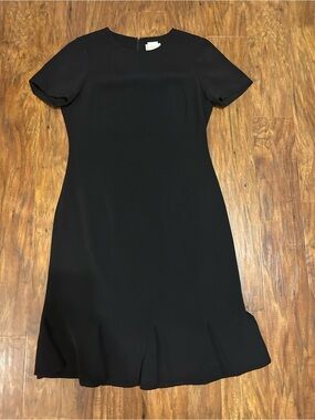 Liz Claiborne Black Short-Sleeve Midi A-Line Dress Opera Ballet LBD Formal Work